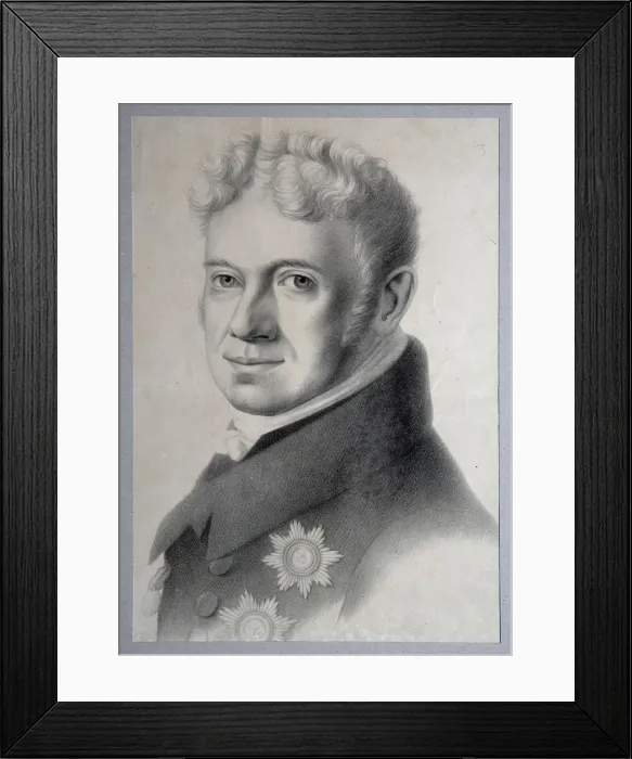 Framed Print : Portrait of Prince Grigory Alexandrovich Stroganov (1770-1857), 1820s. Artist: Hippius, Gustav Adolf (1792-1856) Framed Print : Portrait of Prince Grigory Alexandrovich Stroganov (1770-1857), 1820s. Artist: Hippius, Gustav Adolf (1792-1856)