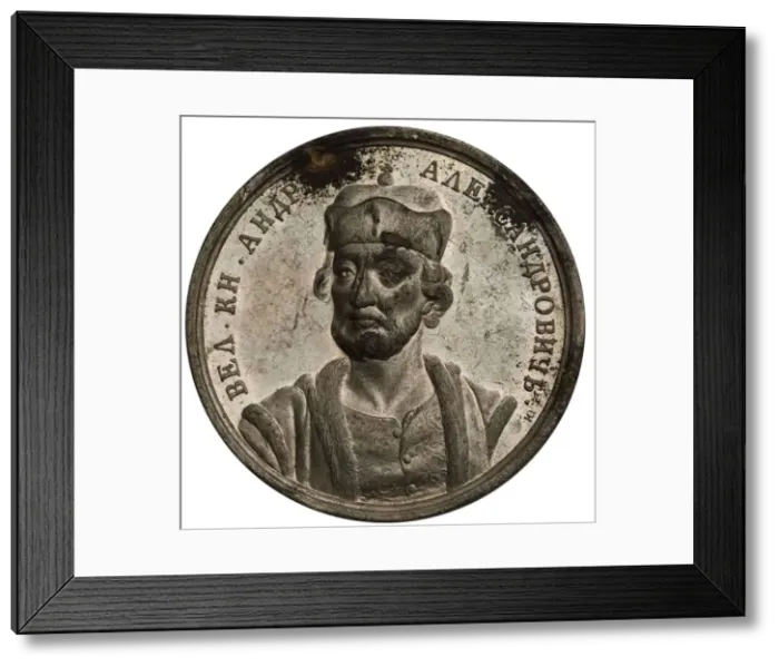 Framed Print : Grand Prince Andrey III Alexandrovich (from the Historical Medal Series), 18th century. Artist: Judin, Samuel (Samoila) (1730-?) Framed Print : Grand Prince Andrey III Alexandrovich (from the Historical Medal Series), 18th century. Artist: Judin, Samuel (Samoila) (1730-?)