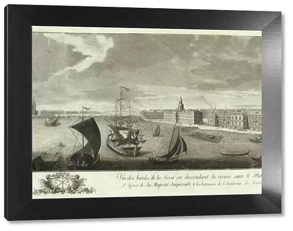 View of the Neva Downstream between the Winter Palace and the Academy of Sciences (Book to the 50th anniversary of St Petersburg, 1753. Artist: Kachalov, Grigory Anikeevich (1711-1759)