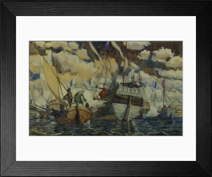 Framed Print : Peter I and Lefort. (The Fleet of Peter I on Lake Pleshcheyevo), 1927. Artist: Kardovsky, Dmitri Nikolayevich (1866-1943) Framed Print : Peter I and Lefort. (The Fleet of Peter I on Lake Pleshcheyevo), 1927. Artist: Kardovsky, Dmitri Nikolayevich (1866-1943)
