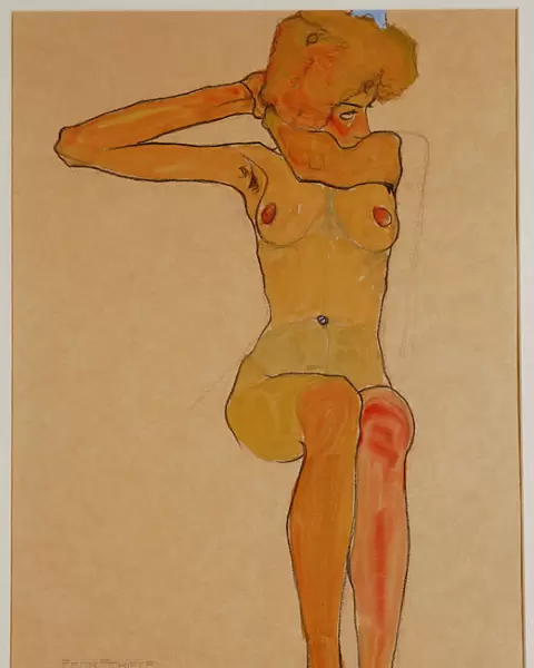 Seated Female Nude with Raised Arm (Gertrude Schiele)