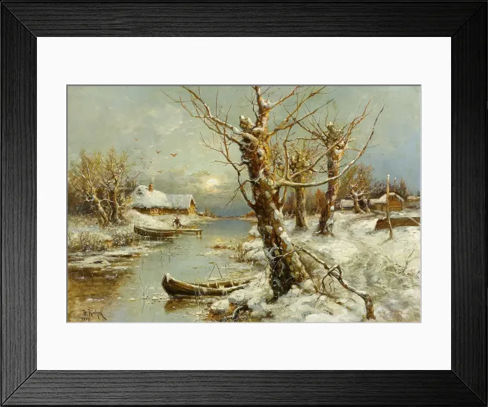 Framed Print : Winter River Landscape, 1897. Artist: Klever, Juli Julievich (Julius), von (1850-1924) Framed Print : Winter River Landscape, 1897. Artist: Klever, Juli Julievich (Julius), von (1850-1924)