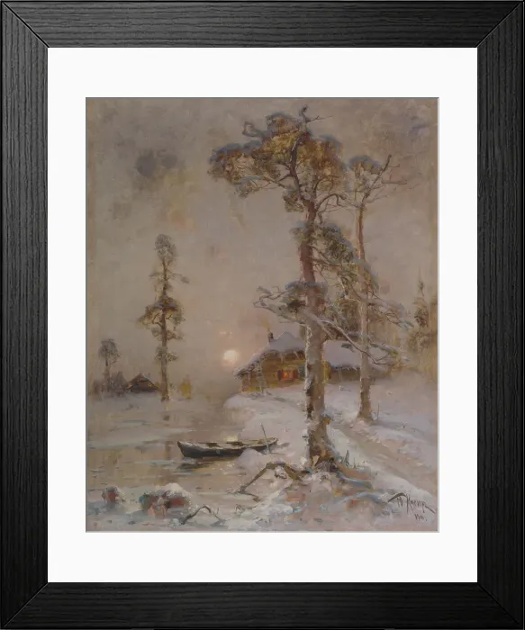 Framed Print : Winter Sunset, 1900. Artist: Klever, Juli Julievich (Julius), von (1850-1924) Framed Print : Winter Sunset, 1900. Artist: Klever, Juli Julievich (Julius), von (1850-1924)