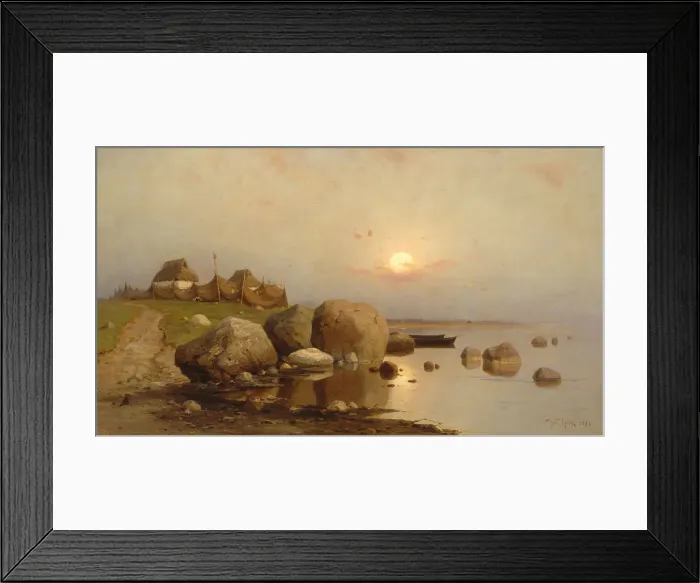 Framed Print : A fishing village, 1892. Artist: Klever, Juli Julievich (Julius), von (1850-1924) Framed Print : A fishing village, 1892. Artist: Klever, Juli Julievich (Julius), von (1850-1924)