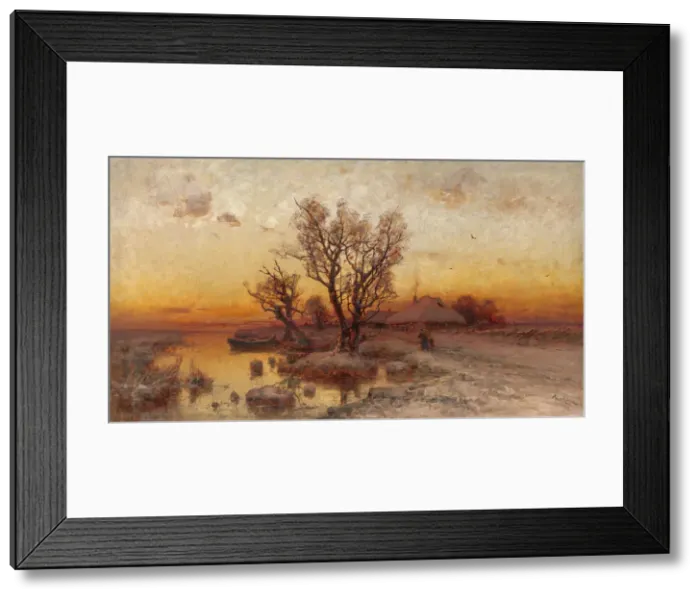 Framed Print : Sunset over a Ukrainian Hamlet, 1915. Artist: Klever, Juli Julievich (Julius), von (1850-1924) Framed Print : Sunset over a Ukrainian Hamlet, 1915. Artist: Klever, Juli Julievich (Julius), von (1850-1924)