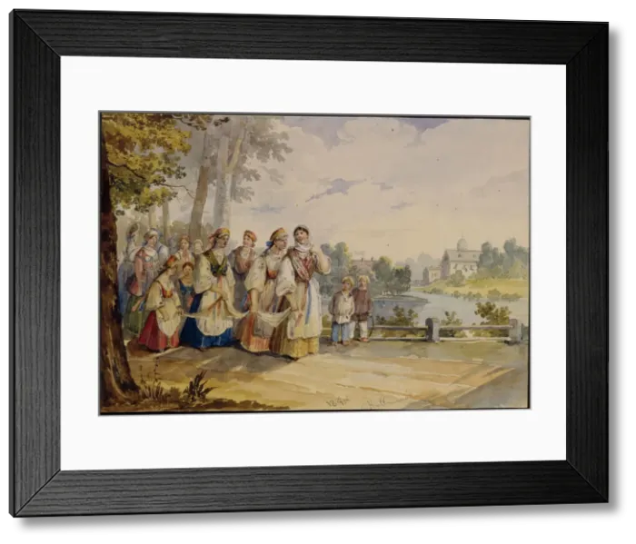 Framed Print : Russian peasant girls with Festival Dress, 1845. Artist: Kolmann, Karl Ivanovich (1786-1846) Framed Print : Russian peasant girls with Festival Dress, 1845. Artist: Kolmann, Karl Ivanovich (1786-1846)