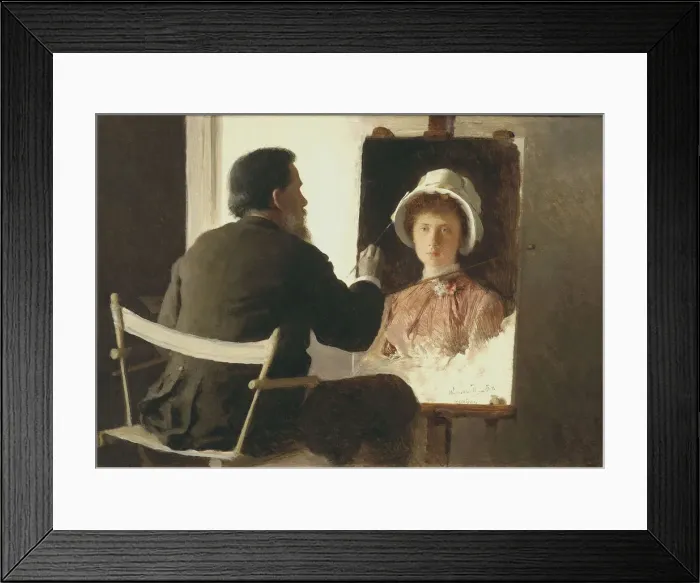 Framed Print : Kramskoy Painting a Portrait of his Daughter, 1884. Artist: Kramskoi, Ivan Nikolayevich (1837-1887) Framed Print : Kramskoy Painting a Portrait of his Daughter, 1884. Artist: Kramskoi, Ivan Nikolayevich (1837-1887)