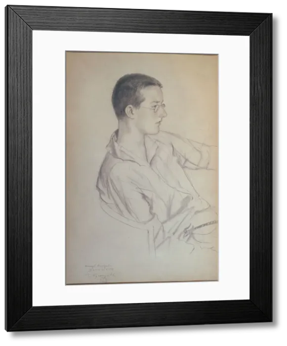 Framed Print : Portrait of the composer Dmitri Shostakovitch (1906-1975), 1923. Artist: Kustodiev, Boris Michaylovich (1878-1927) Framed Print : Portrait of the composer Dmitri Shostakovitch (1906-1975), 1923. Artist: Kustodiev, Boris Michaylovich (1878-1927)