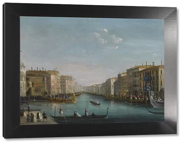 View of the Grand Canal from the Palazzo Balbi looking toward the Rialto Bridge with a Regatta