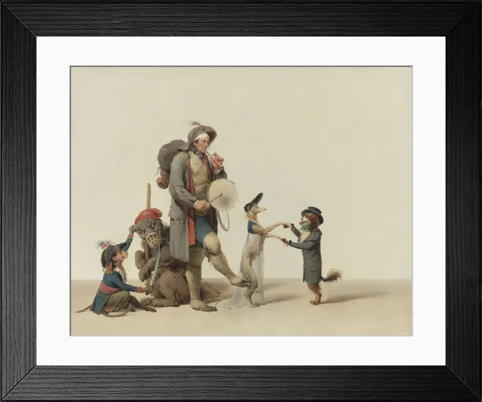 Framed Print : An Animal Trainer With Dancing Dogs, a Bear And Monkey Framed Print : An Animal Trainer With Dancing Dogs, a Bear And Monkey