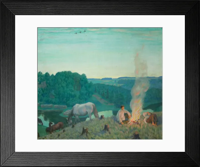 Framed Print : Campfire, 1916. Artist: Kustodiev, Boris Michaylovich (1878-1927) Framed Print : Campfire, 1916. Artist: Kustodiev, Boris Michaylovich (1878-1927)
