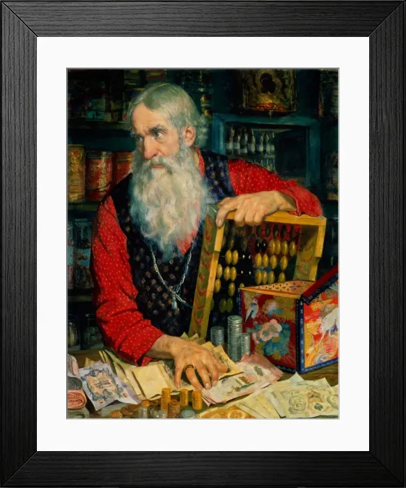 Framed Print : The Merchant (Old Man with Money), 1918. Artist: Kustodiev, Boris Michaylovich (1878-1927) Framed Print : The Merchant (Old Man with Money), 1918. Artist: Kustodiev, Boris Michaylovich (1878-1927)