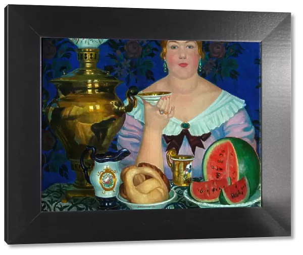 The Merchants Wife Drinking Tea, 1923. Artist: Kustodiev, Boris Michaylovich (1878-1927)