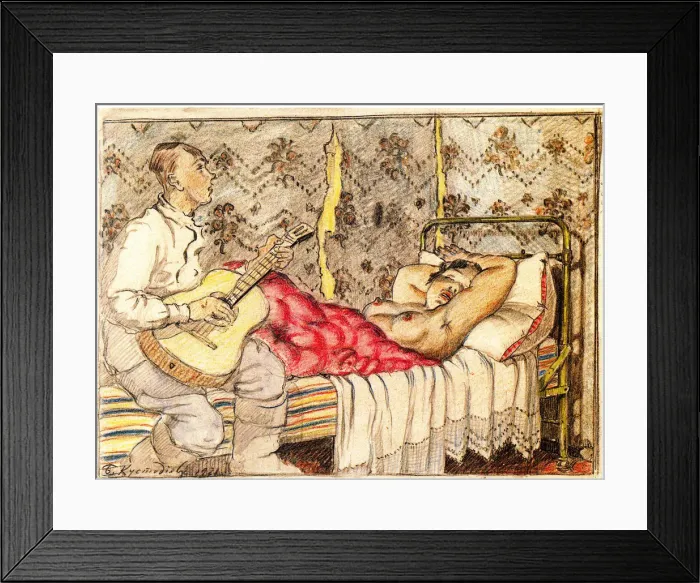 Framed Print : By Guitar Sound, 1921. Artist: Kustodiev, Boris Michaylovich (1878-1927) Framed Print : By Guitar Sound, 1921. Artist: Kustodiev, Boris Michaylovich (1878-1927)