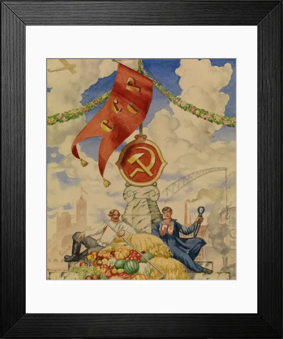 Framed Print : Worker and Farmer, 1923. Artist: Kustodiev, Boris Michaylovich (1878-1927) Framed Print : Worker and Farmer, 1923. Artist: Kustodiev, Boris Michaylovich (1878-1927)