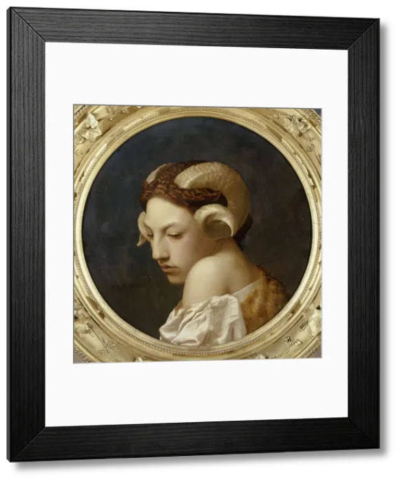 Framed Print : Female head crowned with ram horns Framed Print : Female head crowned with ram horns