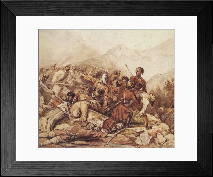 Framed Print : The battle of the Valerik River on July 11, 1840, 1840. Artist: Lermontov, Mikhail Yuryevich (1814-1841) Framed Print : The battle of the Valerik River on July 11, 1840, 1840. Artist: Lermontov, Mikhail Yuryevich (1814-1841)