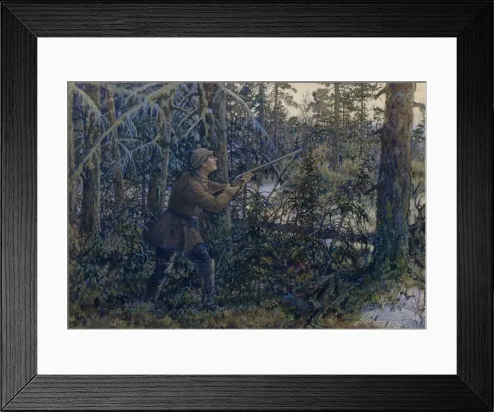 Framed Print : Capercaillie Hunting, 1937. Artist: Lissner, Ernest Ernestovich (1874-1941) Framed Print : Capercaillie Hunting, 1937. Artist: Lissner, Ernest Ernestovich (1874-1941)