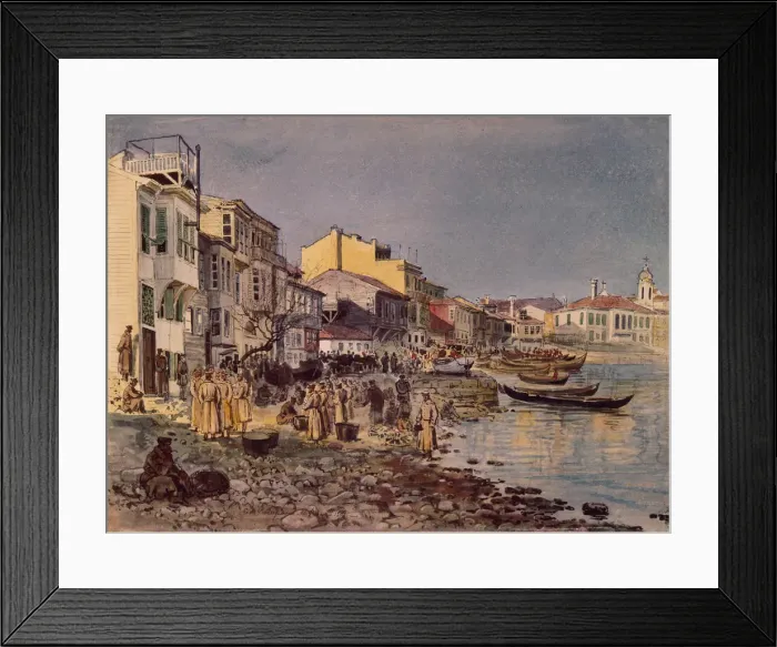 Framed Print : Russian Soldiers at the Embankment in San Stefano, 1878. Artist: Makarov, Evgeni Kirillovich (1842-1884) Framed Print : Russian Soldiers at the Embankment in San Stefano, 1878. Artist: Makarov, Evgeni Kirillovich (1842-1884)