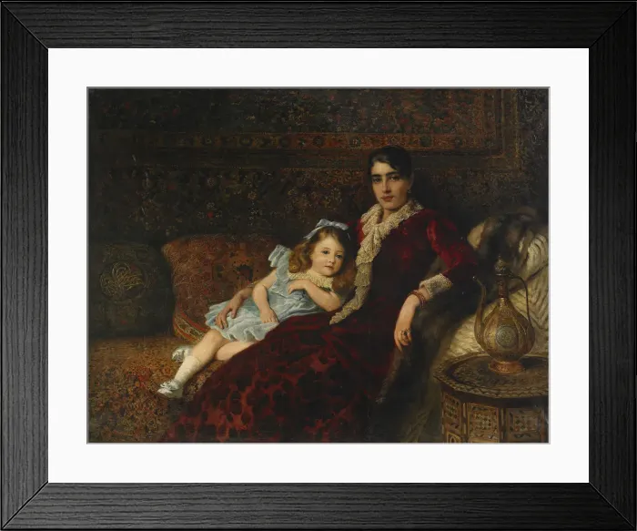 Framed Print : Interior with Mother and Daughter, 1884. Artist: Makovsky, Konstantin Yegorovich (1839-1915) Framed Print : Interior with Mother and Daughter, 1884. Artist: Makovsky, Konstantin Yegorovich (1839-1915)