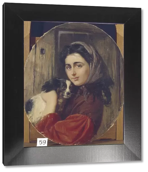 Girl With Small Dog. Artist: Makovsky, Konstantin Yegorovich (1839-1915)
