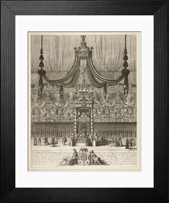 Framed Print : Decoration and arc de triomphe for the funeral of the Grand Conde held in Notre-Dame on March 10, 16 Framed Print : Decoration and arc de triomphe for the funeral of the Grand Conde held in Notre-Dame on March 10, 16