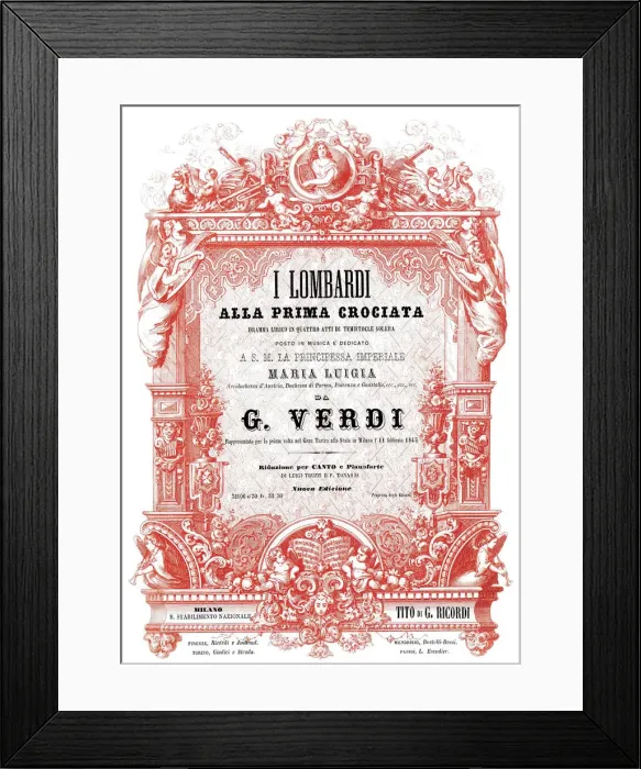 Framed Print : Cover of the vocal score of opera I Lombardi alla prima crociata by Giuseppe Verdi, 1861 Framed Print : Cover of the vocal score of opera I Lombardi alla prima crociata by Giuseppe Verdi, 1861