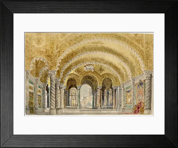 Framed Print : The great castle room, Act III, Set design for opera Otello by Giuseppe Verdi, world premiere, La Sc Framed Print : The great castle room, Act III, Set design for opera Otello by Giuseppe Verdi, world premiere, La Sc