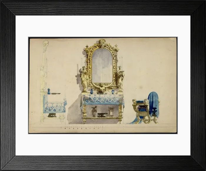 Framed Print : Vanity table, Desdemonas room. Set design for opera Otello by Giuseppe Verdi, world premiere, La Sc Framed Print : Vanity table, Desdemonas room. Set design for opera Otello by Giuseppe Verdi, world premiere, La Sc