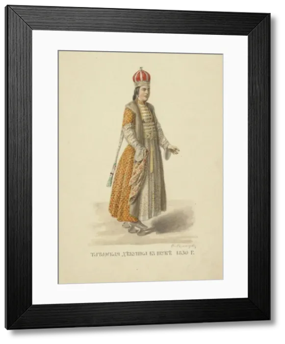 Framed Print : Kazan Tatar Girl in Fur Coat of 1830 (From the series Clothing of the Russian state), 1869 Framed Print : Kazan Tatar Girl in Fur Coat of 1830 (From the series Clothing of the Russian state), 1869