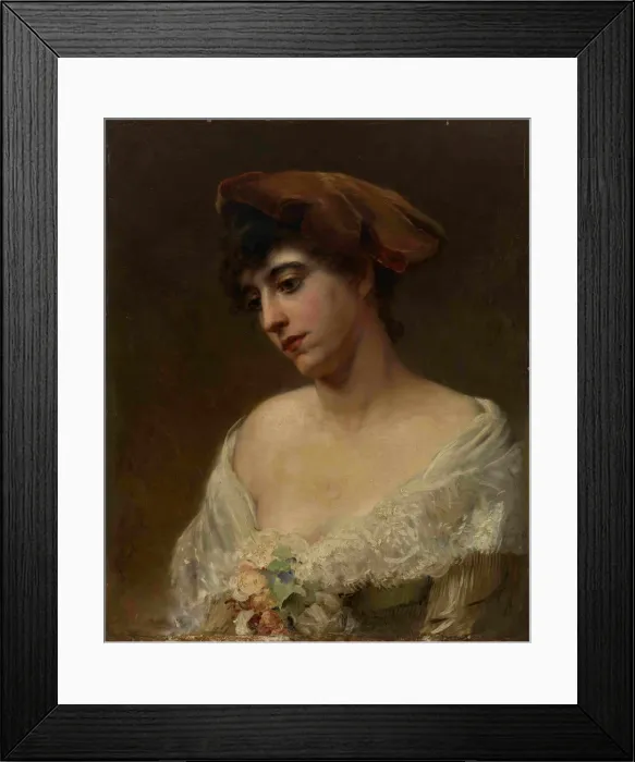 Framed Print : Young Woman in a Red Beret. Artist: Makovsky, Konstantin Yegorovich (1839-1915) Framed Print : Young Woman in a Red Beret. Artist: Makovsky, Konstantin Yegorovich (1839-1915)
