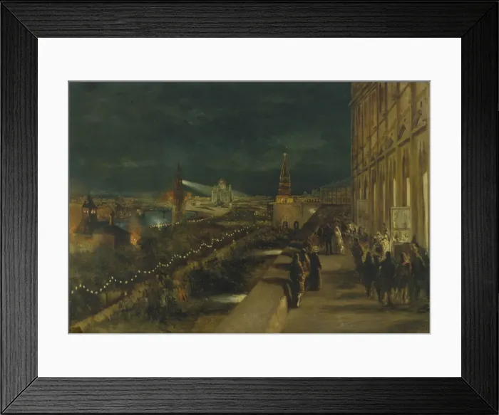 Framed Print : Illumination of Moscow on the occasion of the Coronation of Emperor Alexander III on 15th May 1883, 1883. Artist: Makovsky, Nikolai Yegorovich (1842-1886) Framed Print : Illumination of Moscow on the occasion of the Coronation of Emperor Alexander III on 15th May 1883, 1883. Artist: Makovsky, Nikolai Yegorovich (1842-1886)