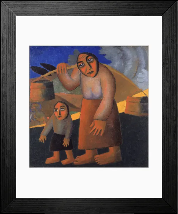 Framed Print : Peasant Woman with Buckets and Child, c. 1912. Artist: Malevich, Kasimir Severinovich (1878-1935) Framed Print : Peasant Woman with Buckets and Child, c. 1912. Artist: Malevich, Kasimir Severinovich (1878-1935)