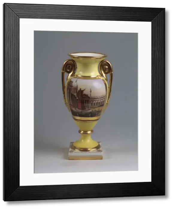 Framed Print : Decorative vase with the view of the M. Kutuzov-monument and the Kazan-Virgin-Cathedral, 1830-1840s. Artist: Master of the A. Popov Factory (First half of 19th cen. ) Framed Print : Decorative vase with the view of the M. Kutuzov-monument and the Kazan-Virgin-Cathedral, 1830-1840s. Artist: Master of the A. Popov Factory (First half of 19th cen. )