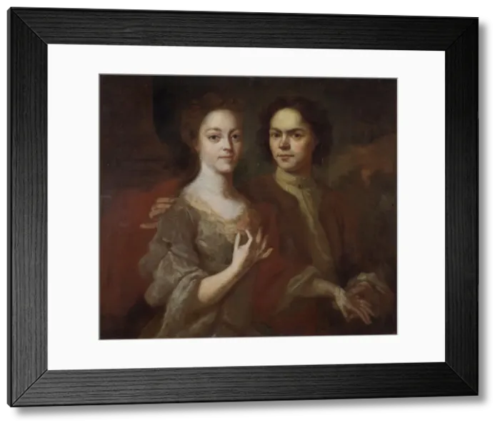 Framed Print : Self-portrait with the wife, c. 1729. Artist: Matveyev, Andrei Matveyevich (1701-1739) Framed Print : Self-portrait with the wife, c. 1729. Artist: Matveyev, Andrei Matveyevich (1701-1739)