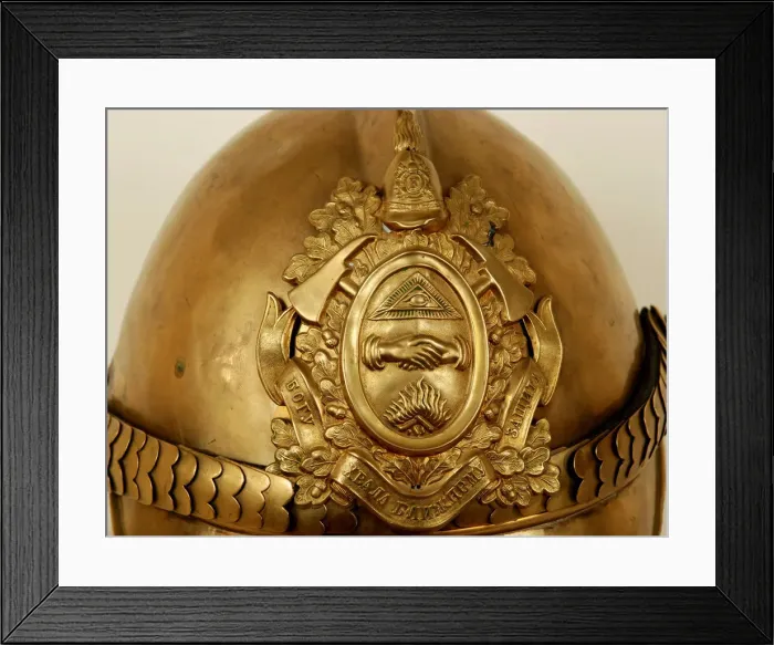Framed Print : Firefighters helmet with emblem of the Russian Imperial Firefighters Society, End of 19th-Early 20t Framed Print : Firefighters helmet with emblem of the Russian Imperial Firefighters Society, End of 19th-Early 20t