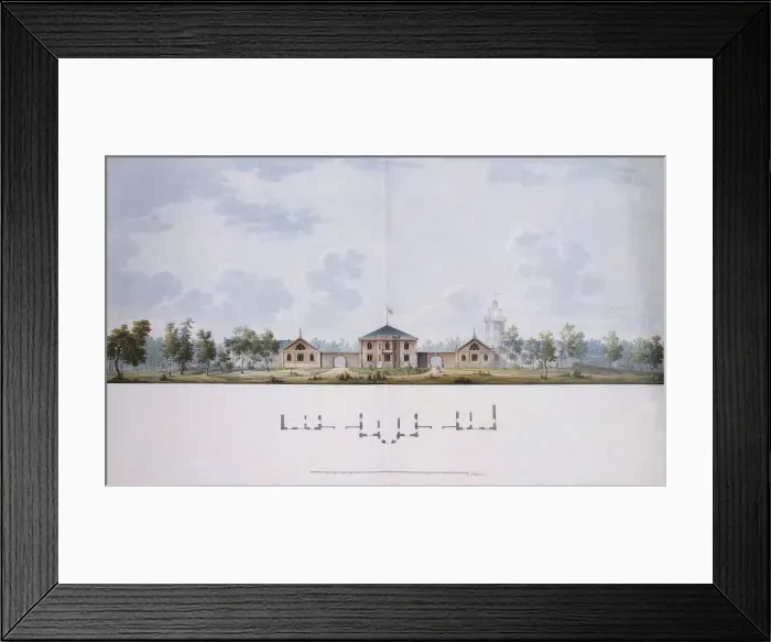 Framed Print : Design for a Farm in the Alexander Park at Tsarskoye Selo, 1818. Artist: Menelaws, Adam (1753-1831) Framed Print : Design for a Farm in the Alexander Park at Tsarskoye Selo, 1818. Artist: Menelaws, Adam (1753-1831)