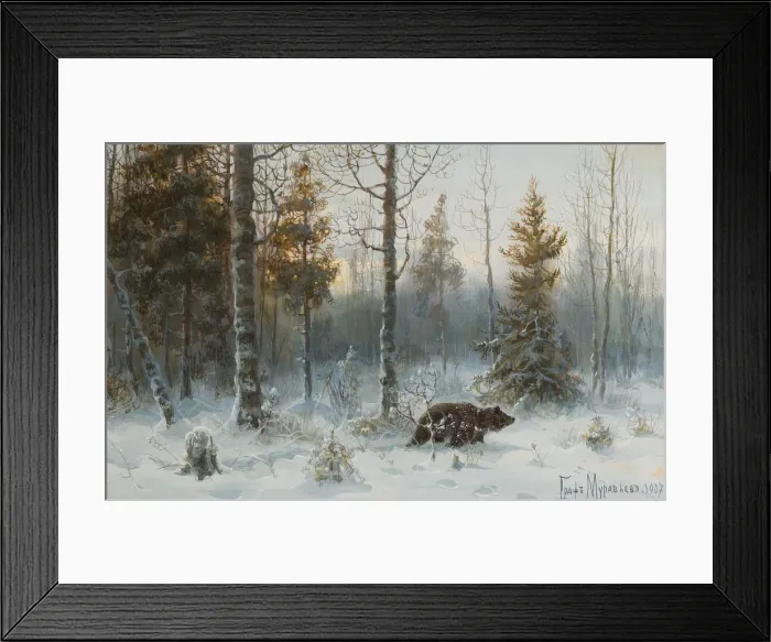 Framed Print : Winter Landscape with bear, 1907. Artist: Muravyov, Count Vladimir Leonidovich (1861-1940) Framed Print : Winter Landscape with bear, 1907. Artist: Muravyov, Count Vladimir Leonidovich (1861-1940)