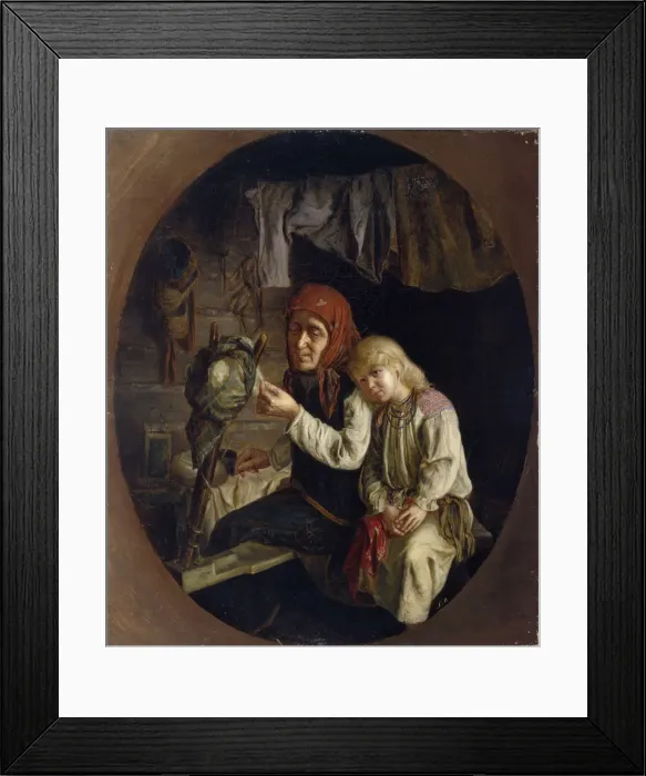Framed Print : Spinning lesson, 1859. Artist: Myasoedov, Grigori Grigoryevich (1834-1911) Framed Print : Spinning lesson, 1859. Artist: Myasoedov, Grigori Grigoryevich (1834-1911)