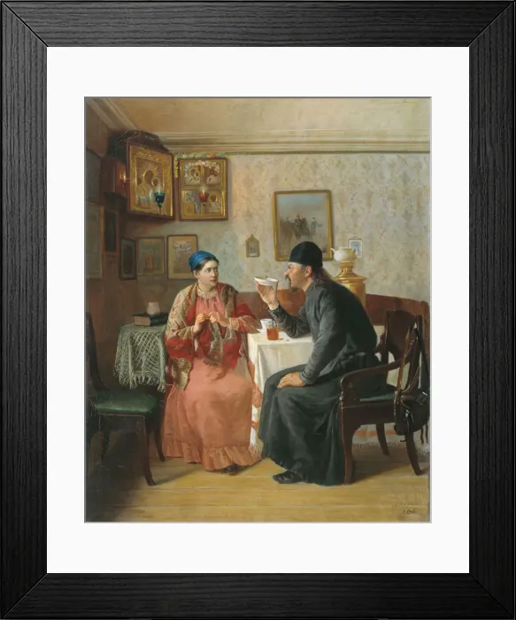 Framed Print : Tea drinking, 1895. Artist: Naumov, Alexey Avvakumovich (1840-1895) Framed Print : Tea drinking, 1895. Artist: Naumov, Alexey Avvakumovich (1840-1895)