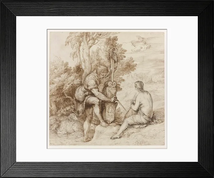 Framed Print : Two Arcadian Musicians in a Landscape Framed Print : Two Arcadian Musicians in a Landscape
