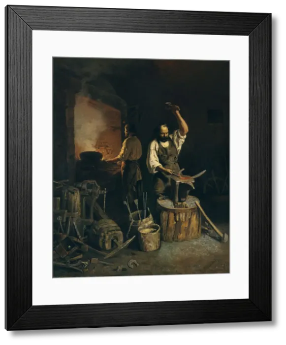 Framed Print : The Forge, 1845. Artist: Plakhov, Lavr Kuzmich (1810-1881) Framed Print : The Forge, 1845. Artist: Plakhov, Lavr Kuzmich (1810-1881)