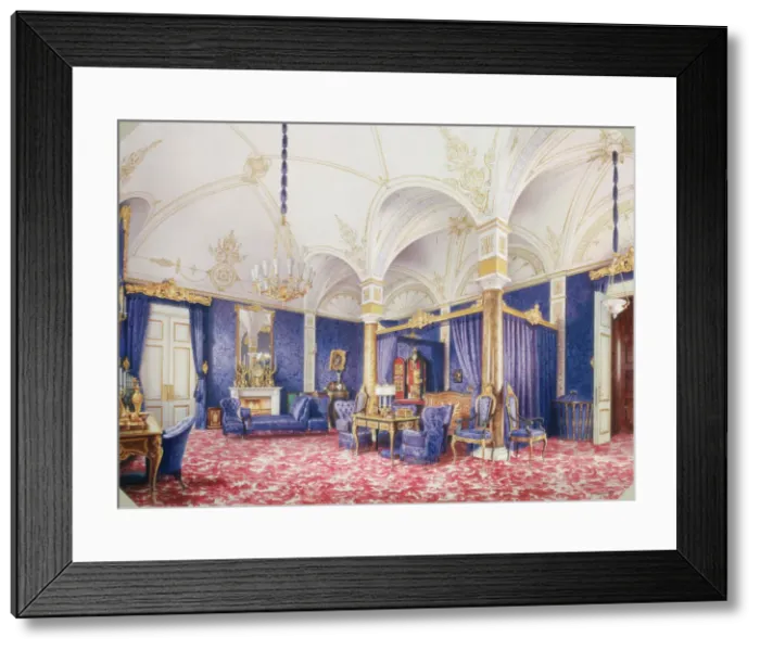Framed Print : Interiors of the Winter Palace. The Bedchamber of Empress Maria Alexandrovna, 1859. Artist: Premazzi, Ludwig (Luigi) (1814-1891) Framed Print : Interiors of the Winter Palace. The Bedchamber of Empress Maria Alexandrovna, 1859. Artist: Premazzi, Ludwig (Luigi) (1814-1891)