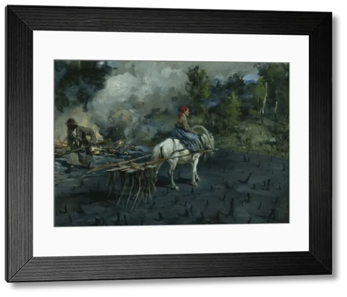 Framed Print : Soil preparation for linseed in the Vologda Region, 1873. Artist: Pryanishnikov, Illarion Mikhailovich (1840-1894)