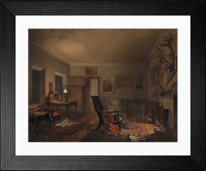 Framed Print : Interior with hunting trophies, 1853 Framed Print : Interior with hunting trophies, 1853