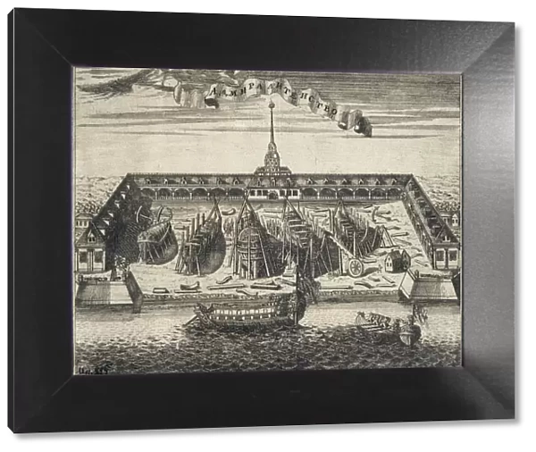 View of the Admiralty Shipyard in St. Peterburg, 1717. Artist: Rostovtsev, Alexei Ivanovich (1670s-1730s)