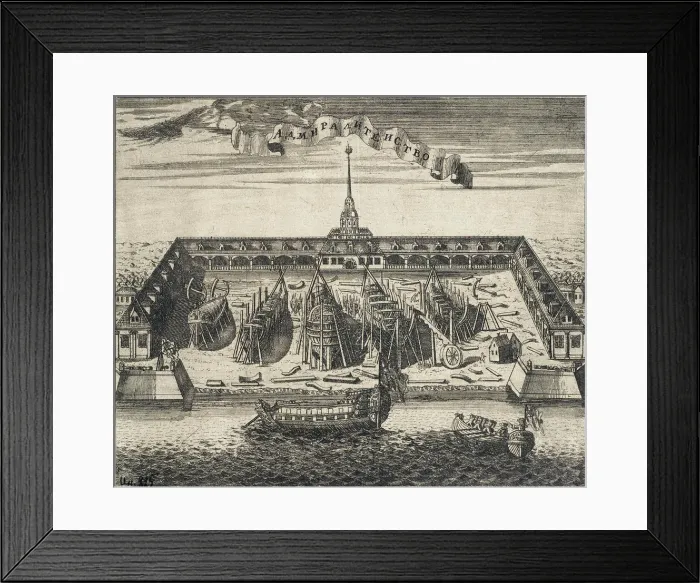 Framed Print : View of the Admiralty Shipyard in St. Peterburg, 1717. Artist: Rostovtsev, Alexei Ivanovich (1670s-1730s) Framed Print : View of the Admiralty Shipyard in St. Peterburg, 1717. Artist: Rostovtsev, Alexei Ivanovich (1670s-1730s)