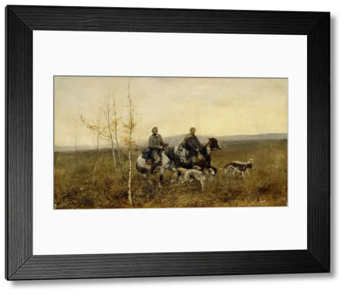 Framed Print : The Hunters, 1881. Artist: Roubaud, Franz (1856-1928) Framed Print : The Hunters, 1881. Artist: Roubaud, Franz (1856-1928)