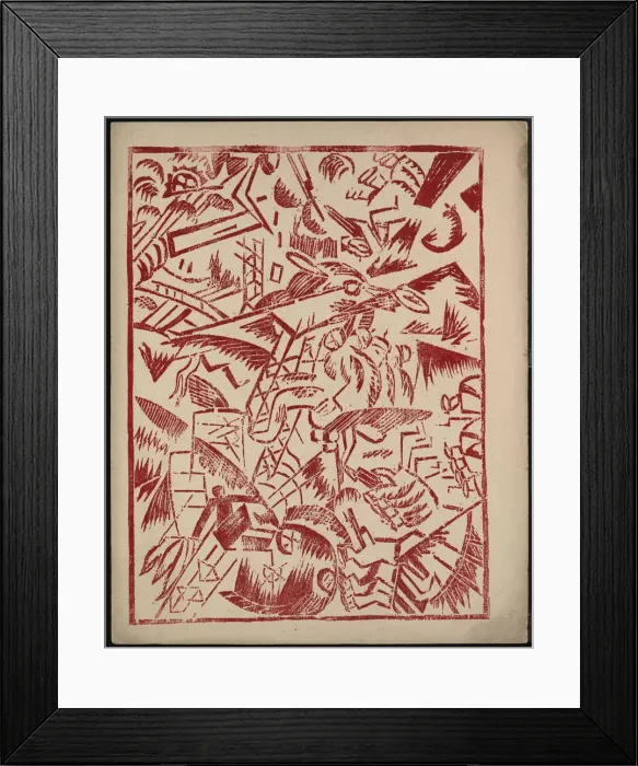 Framed Print : Illustration for the book The War by Aleksey Kruchenykh, 1916. Artist: Rozanova, Olga Vladimirovna (1886-1918) Framed Print : Illustration for the book The War by Aleksey Kruchenykh, 1916. Artist: Rozanova, Olga Vladimirovna (1886-1918)