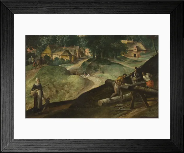 Framed Print : Landscape with Men Sawing Timber, 1570s Framed Print : Landscape with Men Sawing Timber, 1570s